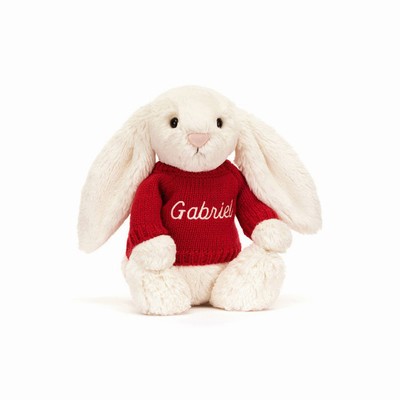 Jellycat Bashful Cream Bunny with Red Jumper USA | 67023ONSU